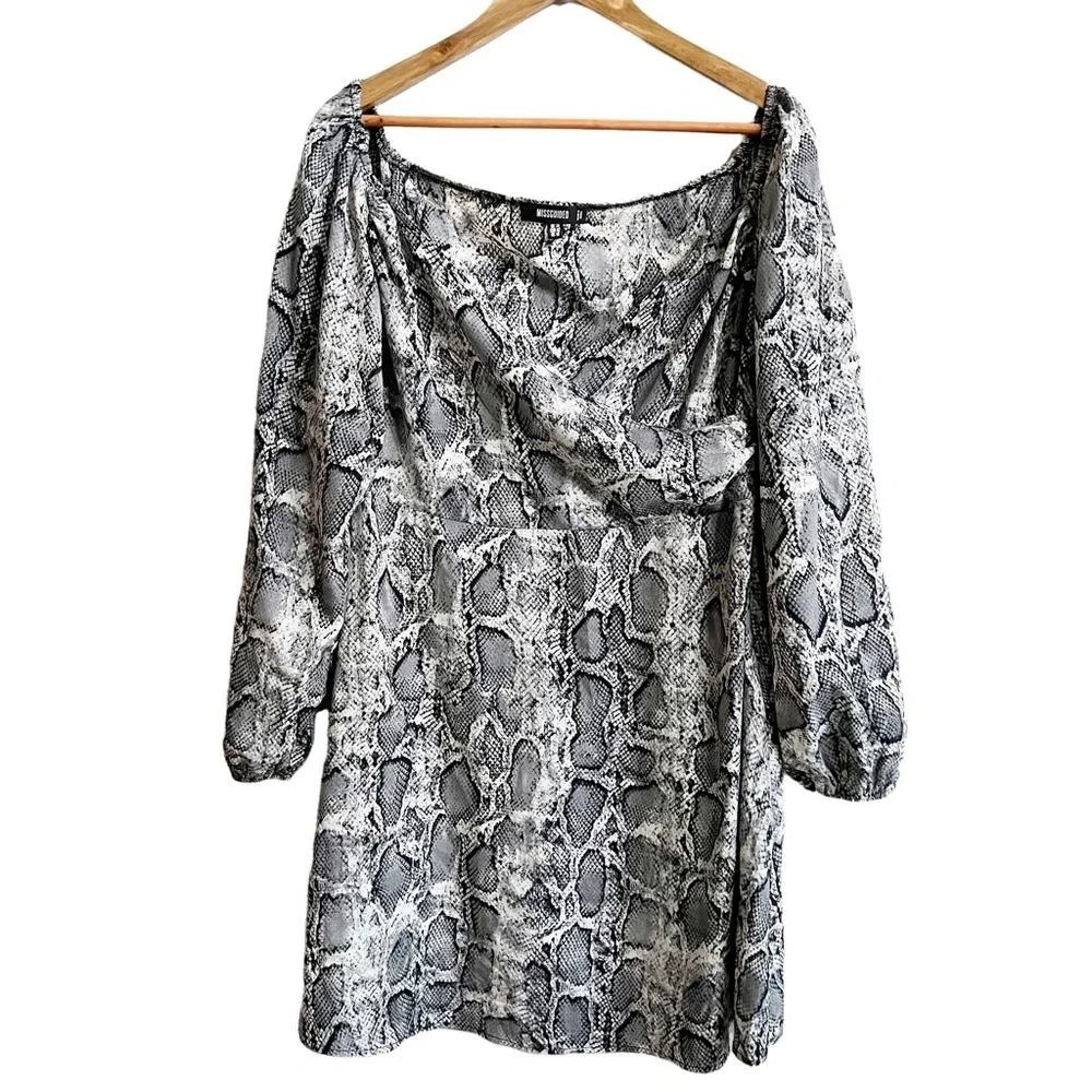 Missguided Womens Snakeskin Print Wrap Front Mini Dress Grey White Size 10